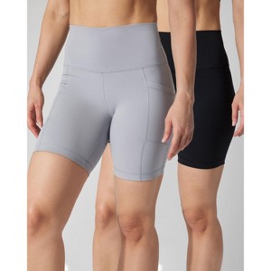 90 Degree By Reflex Womens 2 Pack Wonderlink Tribeca Elastic Free High Waist 7" Side Pocket Short and Everyday Basic Short - 1 of 4