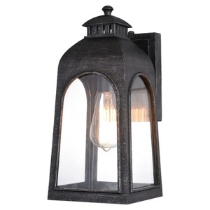 VAXCEL Pilsen 6.5-in Charcoal Black Outdoor Wall Lantern, Dusk to Dawn Photocell, 1-Light Wall Lamp Sconce with Clear Glass Panels - 1 of 4