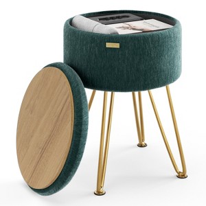 StorageBud Round Ottoman with Storage, Textured Velvet Storage Ottoman, Modern Foot Stool for Living Room and Bedroom - 1 of 4