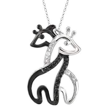Women's Sterling Silver Accent Round-Cut Black and White Diamond Prong Set Giraffe Pendant - White (18")