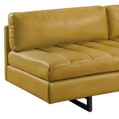Radia 74" Turmeric Leather Tufted Sofa with Pillow