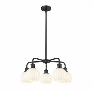 White Venetian - 5 Light Stem Hung Chandelier In Modern Style-13.5 Inches Tall and 24 Inches Wide - 1 of 1