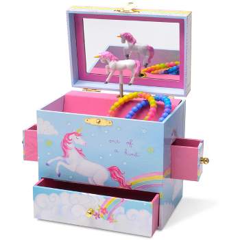 Jewelkeeper Musical Jewelry Box with 3 Drawers - Rainbow Unicorn Design