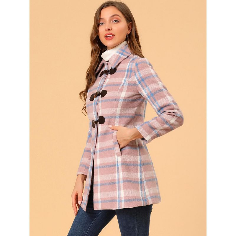 Allegra K Women's Toggle Outerwear Classic Turn Down Collar Plaid Duffle Front Pea Coat, 4 of 7