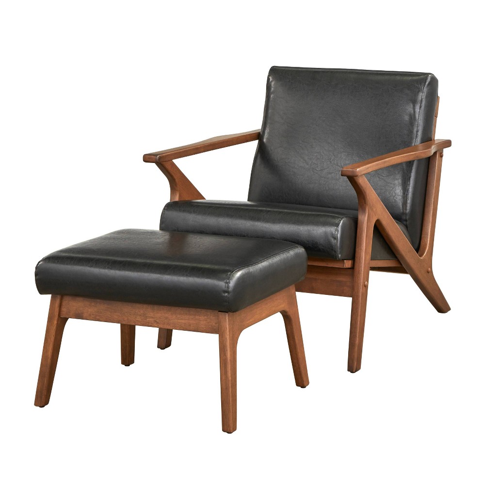 Photos - Chair 2pc Bianca Mid-Century Modern Armchair and Ottoman Set Black/Walnut - Buyl