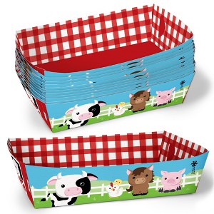 Big Dot of Happiness Farm Animals Party Paper Food Trays, Disposable Food Boats for Barnyard Party, Double-Sided Paper Meal Holders - 12 Ct - 1 of 4