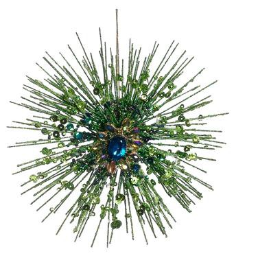 Allstate Floral 7" Regal Peacock Green Sequined Starburst Christmas Ornament with Jewel Accents