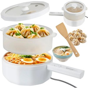 Multi Function Hot Pot Cooker 1.5L- Electric 3 in 1 Nonstick Machine Acts as Ricer Cooker, Dumpling Steamer or Stir Fry Maker- Mini Portable for Rapid - 1 of 4