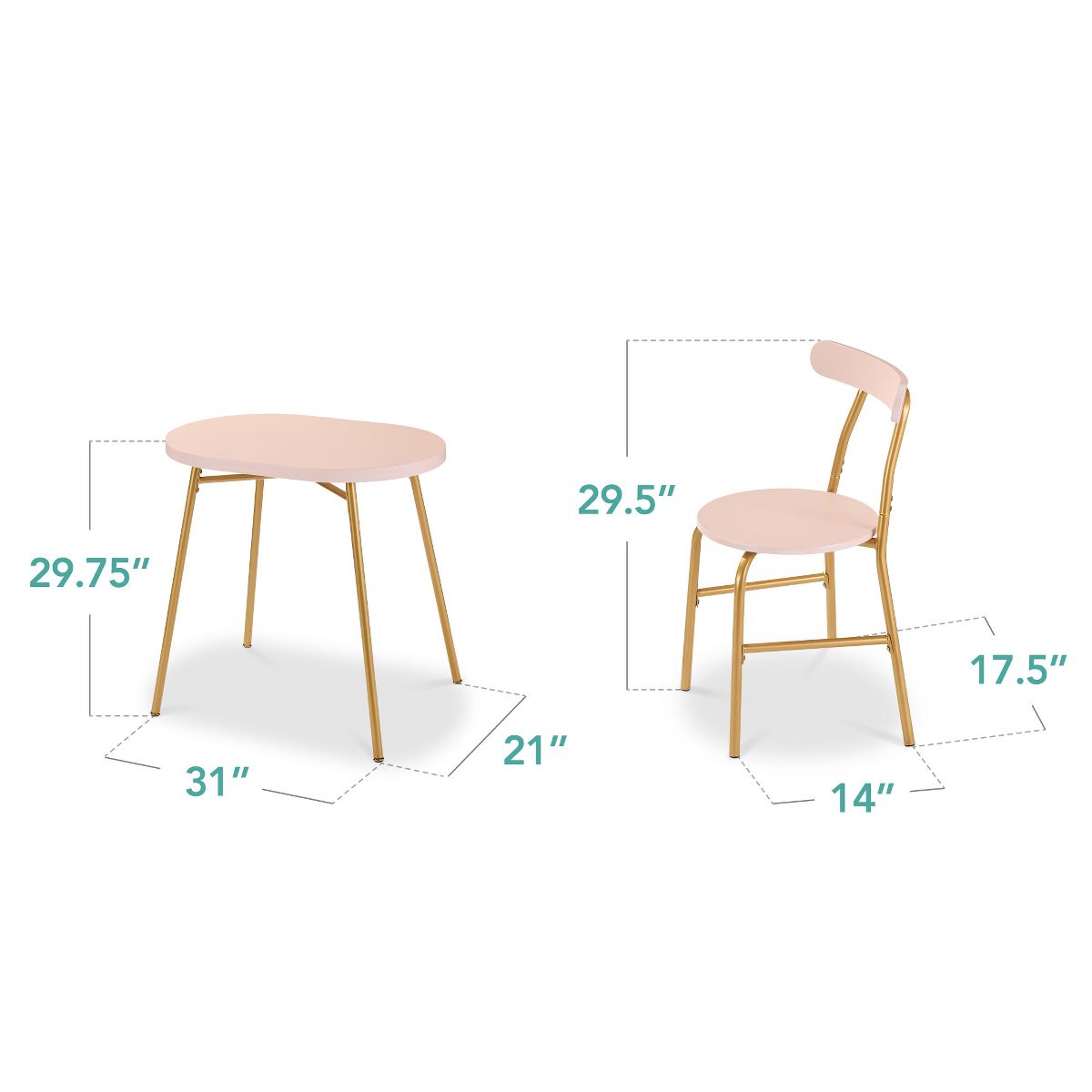 Best Choice Products 3-Piece Oval Dining Table Set, Modern Small Kitchen Dinette w/ 2 Chairs - Pink/Gold - thumbnail 7