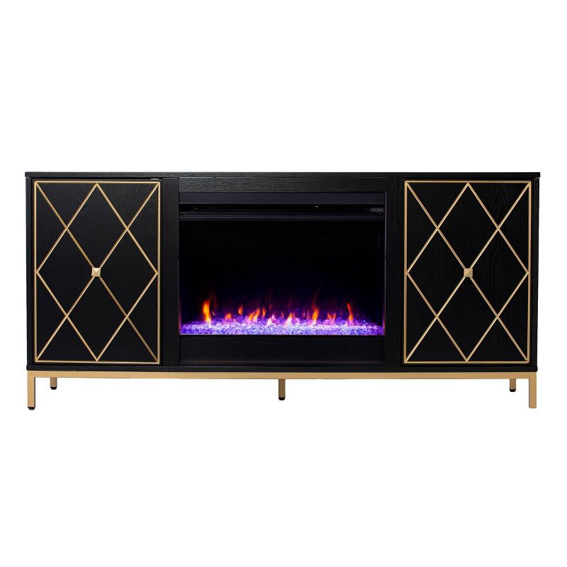 Nessnal Fireplace with Media Storage Black/Gold - Aiden Lane, 5 of 16