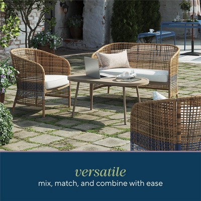 Ava French Blue and Brown Wicker 4-Piece Conversation Set