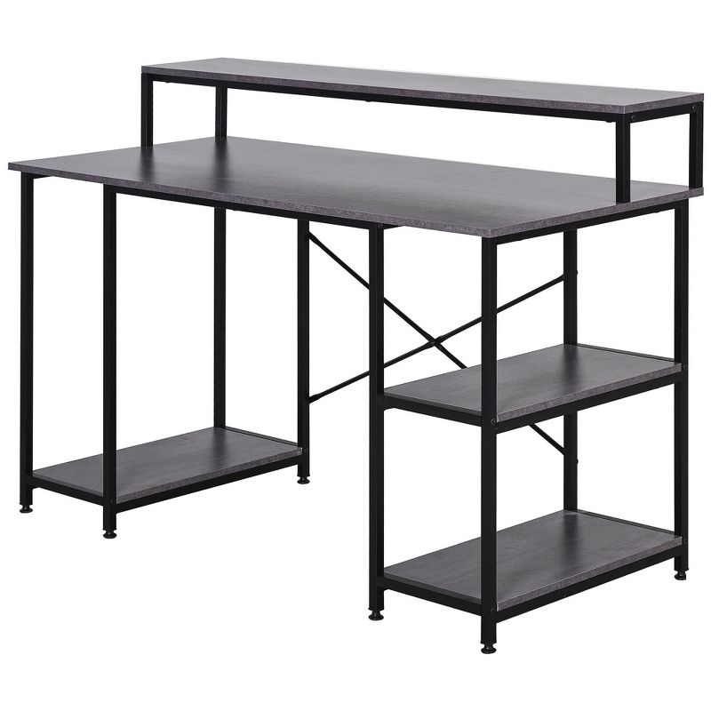 HOMCOM 55 Inch Home Office Computer Desk Study Writing Workstation with Storage Shelves, Elevated Monitor Shelf, CPU Stand, 4 of 9