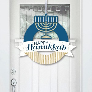 Big Dot of Happiness Happy Hanukkah - Outdoor Chanukah Holiday Party Decor - Front Door Wreath - 1 of 4