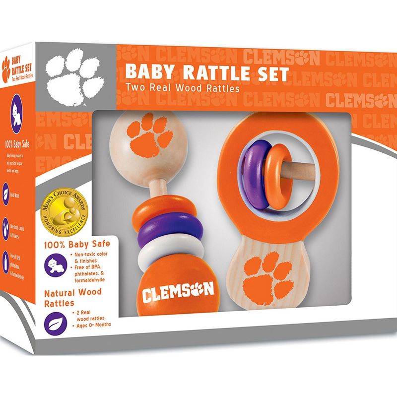 Baby Fanatic Wood Rattle 2 Pack - NCAA Clemson Tigers Baby Toy Set, 1 of 6