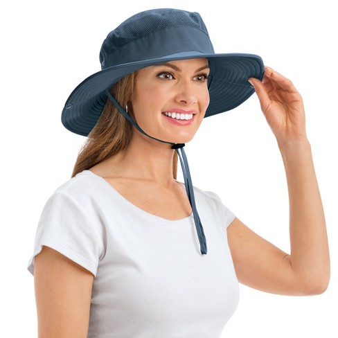 Women's Foldable Nylon Fishing Hat Sun Hat In Navy Blue