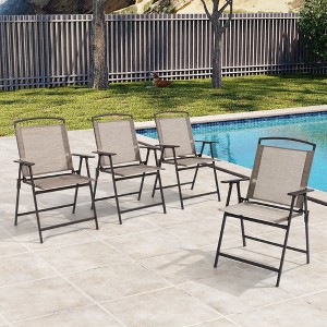 Crestlive Products Set of 4 Patio Folding Chairs 4-Pack Dining Chairs Outdoor Portable Sling with Armrest - 1 of 4