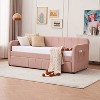 KWPZQEB Daybed with Trundle, Upholstered Twin Size Pull-Point Sofa Bed Frame with Trundle and Side Pockets, Wooden Slats, No Box Spring Needed - 2 of 4