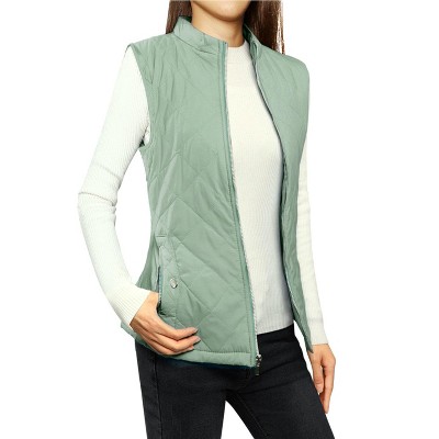 Allegra K Women's Stand Collar Lightweight Gilet Quilted Zip Vest
