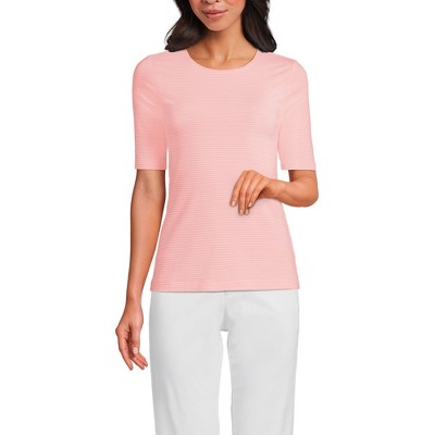 Lands' End Women's Lightweight Jersey Skimming Elbow Sleeve Crew Neck T-shirt