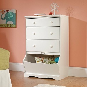 Sauder Pogo 3 Drawer Chest with Storage Bin Soft White: Vertical Dresser for Bedroom, MDF Laminate Finish, Metal Hardware - 1 of 4