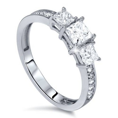 Pompeii3 1 4ct Three Stone Princess Cut Diamond Engagement Ring 14k White Gold Target