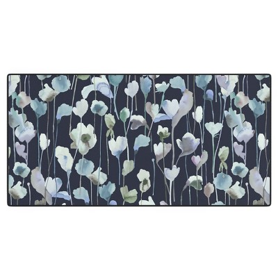 Ninola Design Watery Abstract Flowers Navy Desk Mat - Deny Designs