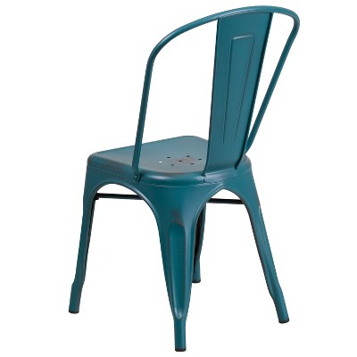 Kelly Blue-Teal Metal Indoor-Outdoor Stackable Side Chair