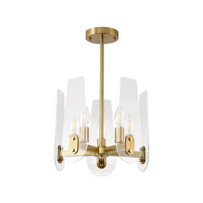 PAKOKULA 13 in. 5-Light Gold Modern Glam Semi-Flush Mount Ceiling Light with Clear Glass Shade