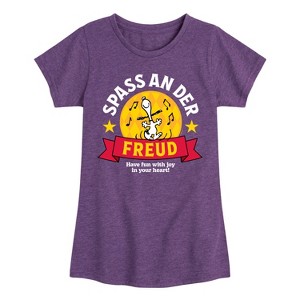 Girls' - Peanuts - Snoopy Spass An Der Freud Fitted Short Sleeve Graphic T-Shirt - 1 of 4