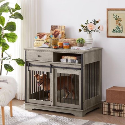 Dog Crate Wooden Furniture Dog Crate with Drawers Furniture Style Dog Cage with Side Door for Medium and Large Dogs