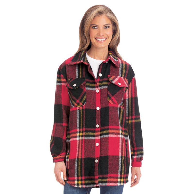 Collections Etc Ladies Flannel Button Front Shirt Jacket, 1 of 5