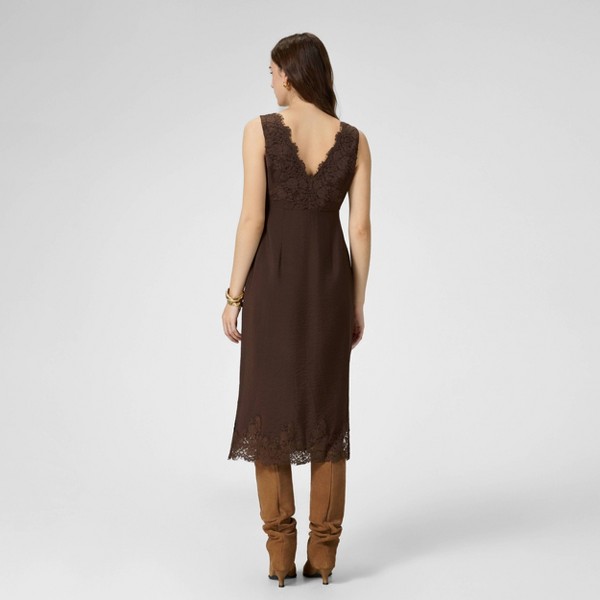 Vestido midi tipo slip con textura arrugada y encaje en el dobladillo para mujer - A New Day™ marrón 2