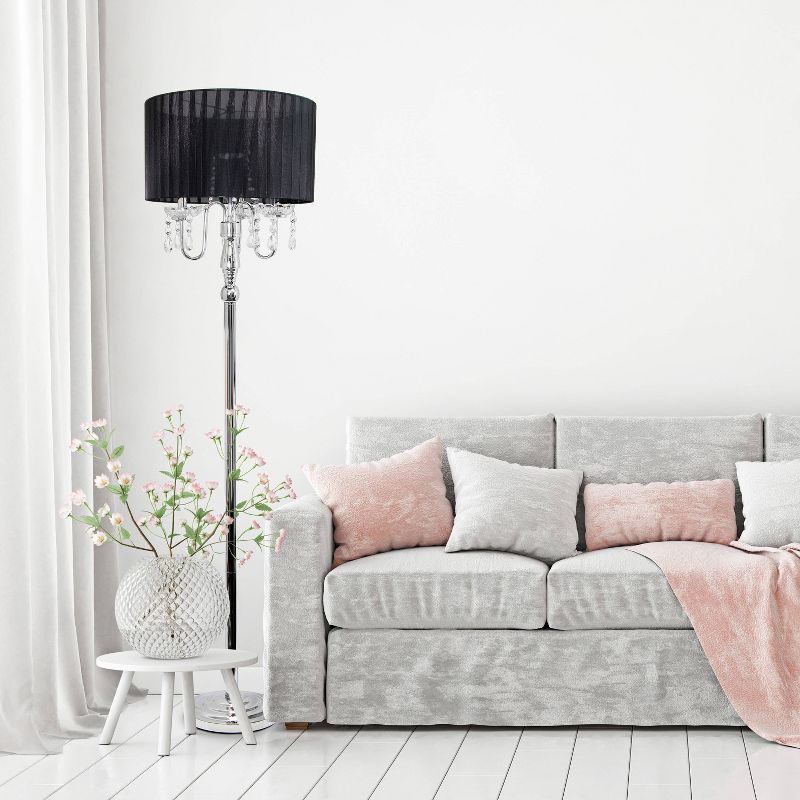 Trendy Romantic Sheer Shade Floor Lamp with Hanging Crystals  - Elegant Designs, 3 of 8
