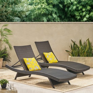 Set of 2 Outdoor PE Wicker Chaise Lounges with Adjustable Backrest,Armless Poolside Recliner Chairs for Relaxing-Cuddlewood - 1 of 4
