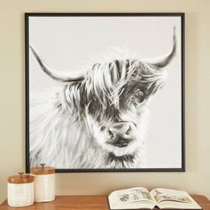 Canvas Bull Shaded Framed Wall Art with Black Frame White - The Novogratz: Bohemian Style Animal Artwork, Vertical Canvas - 1 of 4