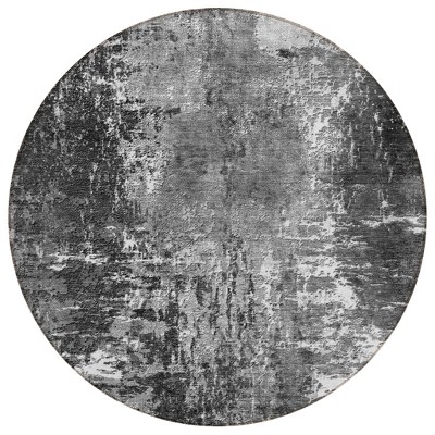 Gray Charcoal And Silver Abstract Washable Indoor Outdoor Area Rug