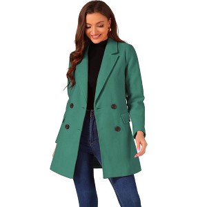 INSPIRE CHIC Women's Notch Lapel Double Breasted Belted Mid Long Outwear Winter Coat - 1 of 4