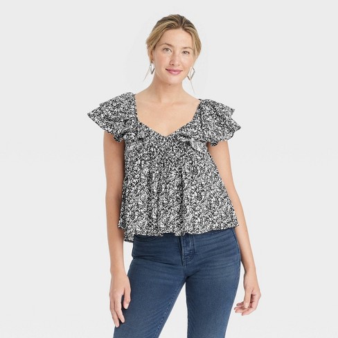 Women s Ruffle Short Sleeve Blouse Universal Thread Floral Target