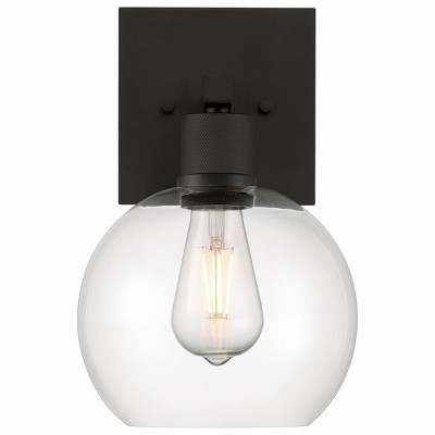 Matte Black Steel Wall Sconce with Clear Glass Globe