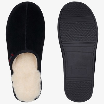 Men's Black Genuine Suede Shearling Slingback Slippers