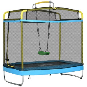 Qaba 3-in-1 Trampoline for Kids, 6.9' Kids Trampoline with Enclosure, Swing, Gymnastics Bar, Toddler Trampoline for Outdoor/Indoor Use, Light Blue - 1 of 4