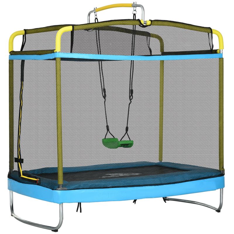 Qaba 3-in-1 Trampoline for Kids, 6.9' Kids Trampoline with Enclosure, Swing, Gymnastics Bar, Toddler Trampoline for Outdoor/Indoor Use, Light Blue, 1 of 7