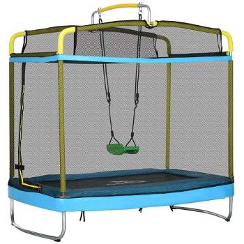 Qaba 3-in-1 Trampoline for Kids, 6.9' Kids Trampoline with Enclosure, Swing, Gymnastics Bar, Toddler Trampoline for Outdoor/Indoor Use, Light Blue