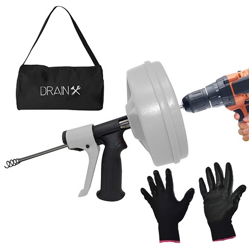 DrainX Pro Heavy Duty 50-Ft Drain Auger, Steel Drum, Includes Work Gloves  and Storage Bag Drain Snakes 