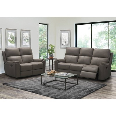 Andrew Top Grain Leather Reclining Sofa and Loveseat Set Gray - Abbyson Living