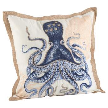 20"x20" Oversize Octopus Printed Cotton Square Throw Pillow Navy - Saro Lifestyle