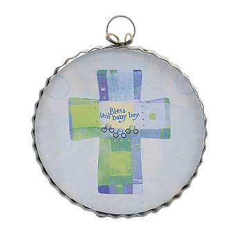 Round Top Collection Baby Boy Blessings Mini Print  -  One Print 7.0 Inches -  Cross Wall Decor  -  Y22032  -  Wood  -  Blue