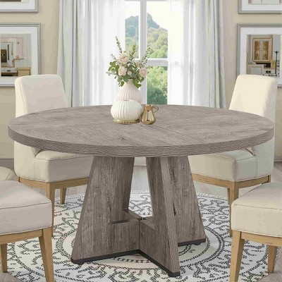 Lirago 47" Round Solid Wood Dining Table Farmhouse Style Kitchen Table 4 Person Dinner Table Rustic Country Dining Furniture Gray