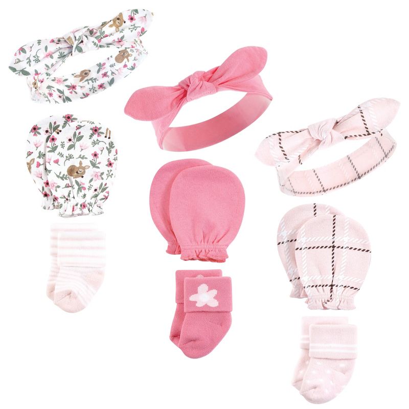 Hudson Baby Infant Girl Caps, Mittens and Socks Set, Floral, 0-6 Months, 1 of 6