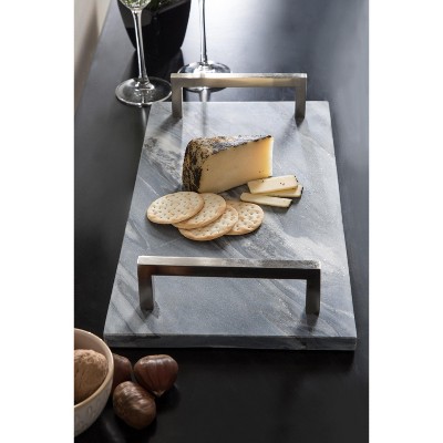 Elegant Gray Marble Rectangular Decorative Tray with Nickel Handles
